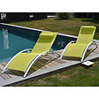 HAPPY GARDEN - Lot de 2 transats GALAPAGOS en textilène vert - aluminium blanc - vignette