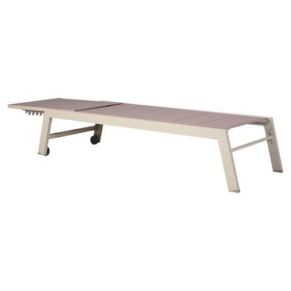 HAPPY GARDEN - Bain de soleil BARBADOS en textilène taupe - aluminium taupe - large