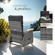 TECTAKE - Fauteuil en rotin Pescara avec structure en aluminium, dossier réglable gris - vignette