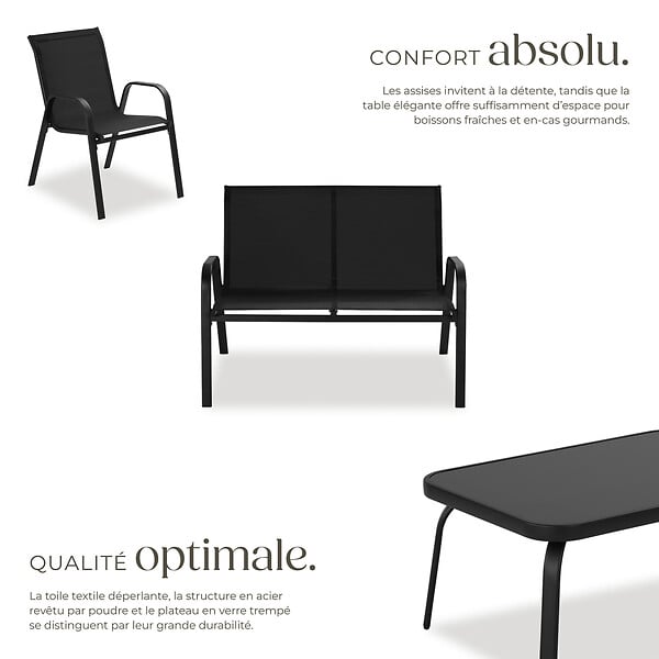 TECTAKE - Salon de jardin NORA pour 4 personnes avec table noir - large