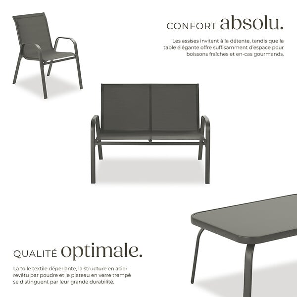 TECTAKE - Salon de jardin NORA pour 4 personnes avec table gris anthracite - large