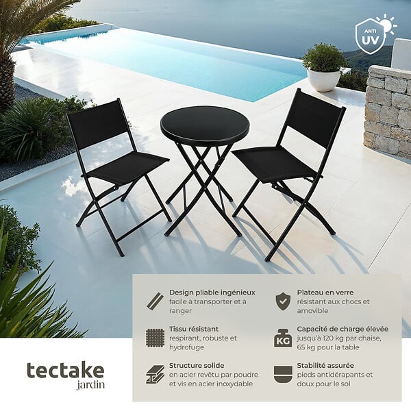 TECTAKE - Ensemble table et chaises de jardin DUSSELDORF noir - large
