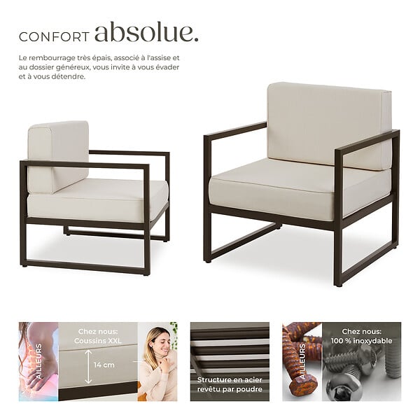 TECTAKE - Fauteuil de jardin COMOSA rembourrage XXL marron/beige - large