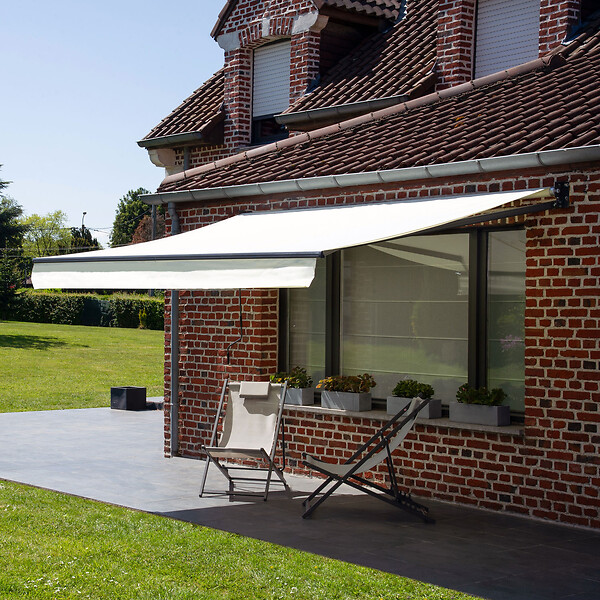 HAPPY GARDEN - Store banne SAULE 3,5 × 3m - Toile beige et structure grise - large