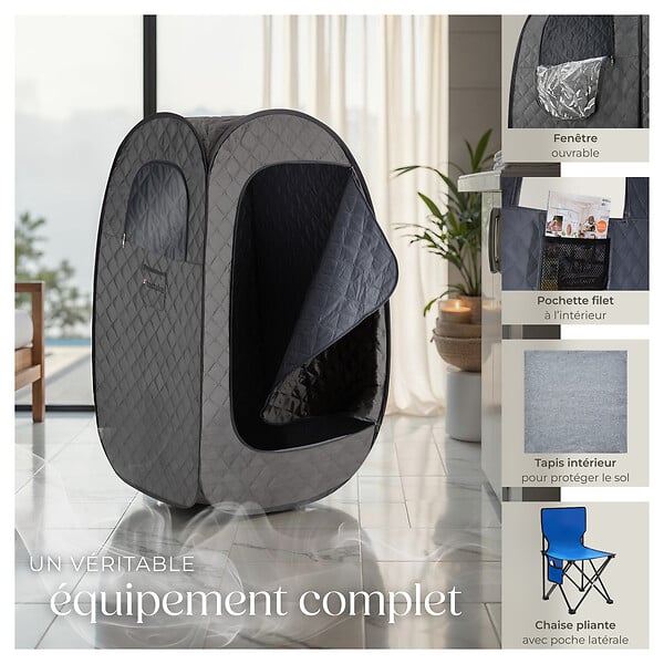 TECTAKE - Sauna à vapeur portable THERMALUXE I 1000 W gris foncé-noir - large