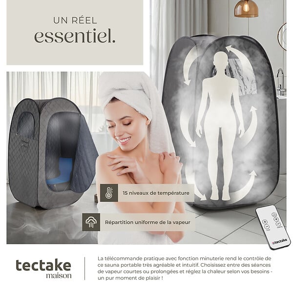 TECTAKE - Sauna à vapeur portable THERMALUXE I 1000 W gris foncé-noir - large