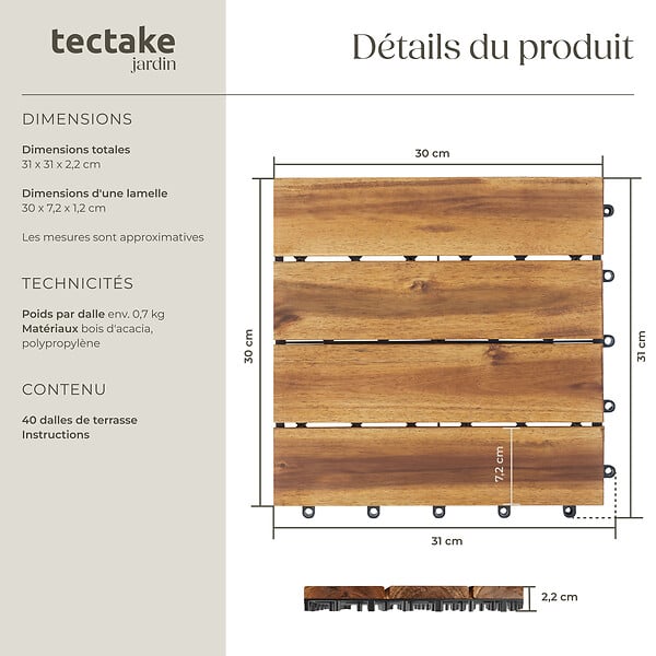 TECTAKE - Dalles de terrasse TABULA 4 lames marron - large