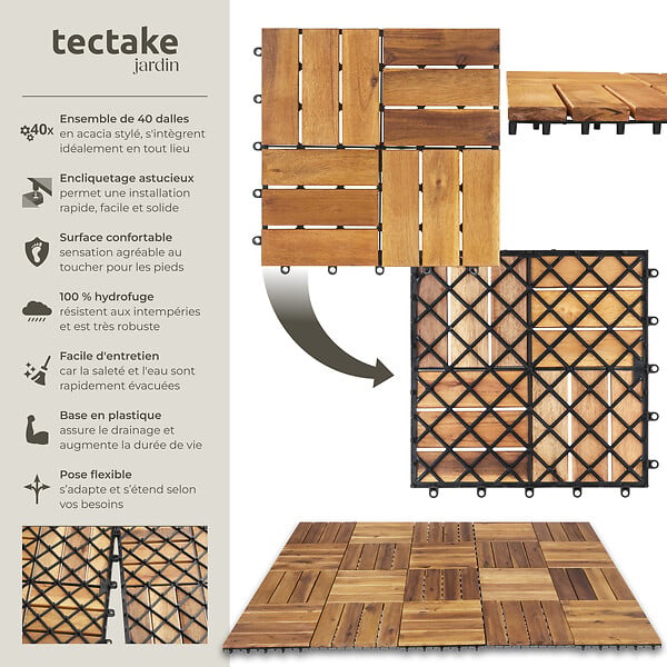 TECTAKE - Dalles de terrasse TABULA 12 lames marron - large