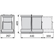 EMUCA - Poubelle de recyclage pour montage inférieur et extraction automatique dans l'élément de cuisine 2x14litres, Plastique gris - vignette