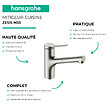 HANSGROHE - Evier 1 bac 840 S52 synthèse noir + robinet de cuisine avec douchette Zesis M33 150 2 jets aspect acier inox - vignette