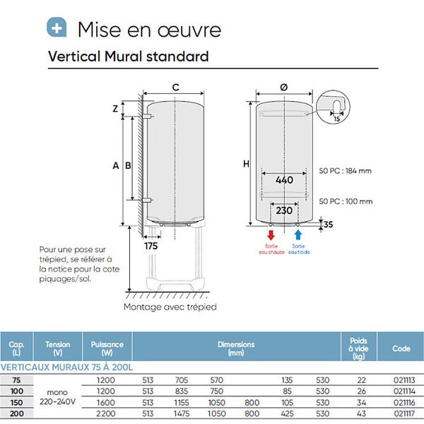 ATLANTIC - Chauffe-eau électrique Chaufféo Atlantic - Vertical mural - 100L - 1200W - large