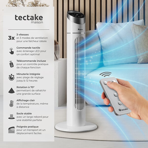 TECTAKE - Ventilateur colonne 90 cm blanc - large