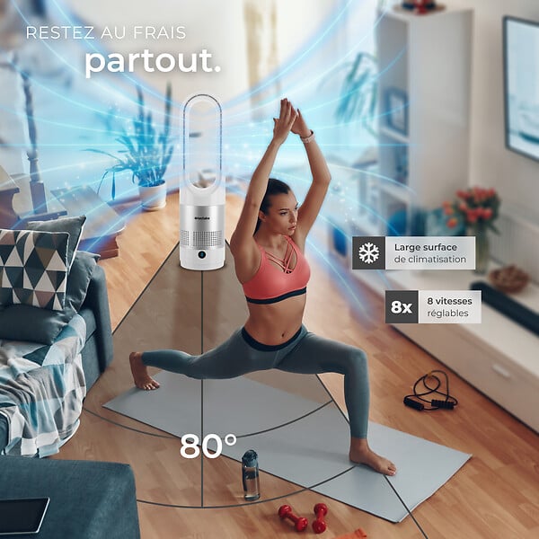 TECTAKE - Ventilateur colonne POLAR avec oscillation à 80° blanc - large