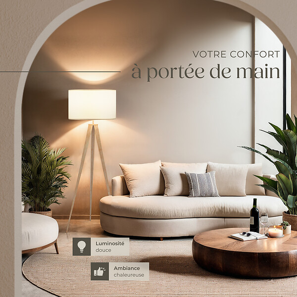 TECTAKE - Lampadaire Lunaris, abat-jour en tissu, trépied marron chêne - large