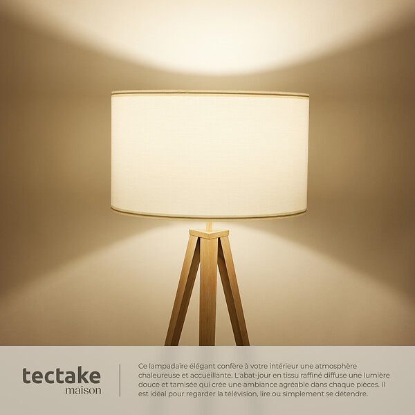 TECTAKE - Lampadaire Lunaris, abat-jour en tissu, trépied marron chêne - large