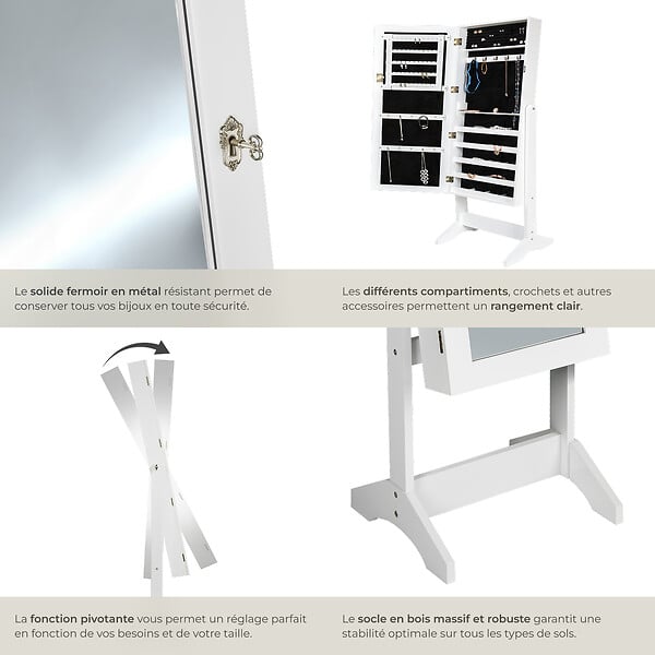TECTAKE - Armoire à bijoux avec miroir blanc - large