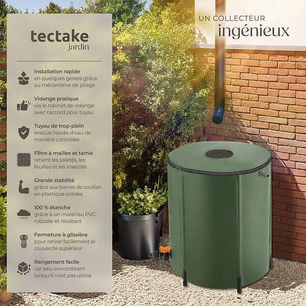 TECTAKE - Récupérateur d'eau de pluie  vert - large