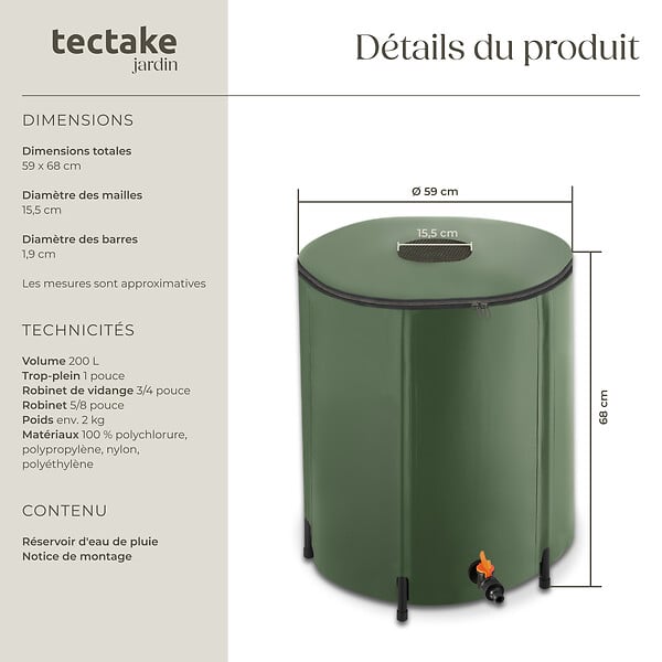 TECTAKE - Récupérateur d'eau de pluie  vert - large