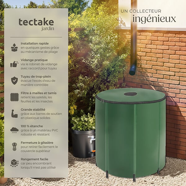 TECTAKE - Récupérateur d'eau de pluie  vert - large