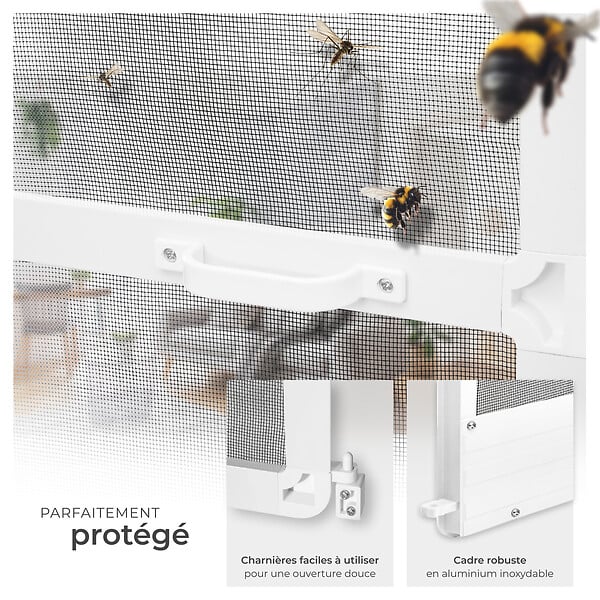 TECTAKE - Moustiquaire avec cadre en aluminium pour portes, 210 x 95 cm blanc - large
