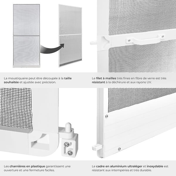 TECTAKE - Moustiquaire avec cadre en aluminium pour portes, 210 x 95 cm blanc - large