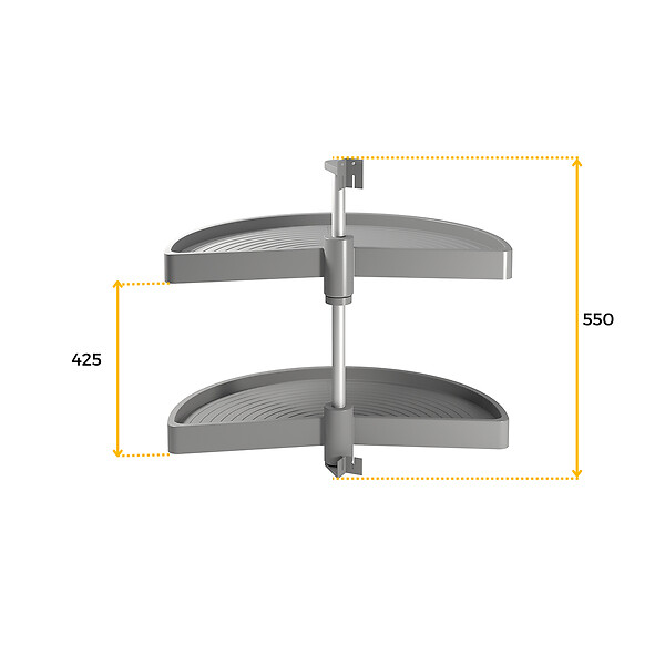 EMUCA - jeu de plateaux rotatifs Shelvo 1/2 lune, pour module de 800mm, plastique et aluminium, Gris - large