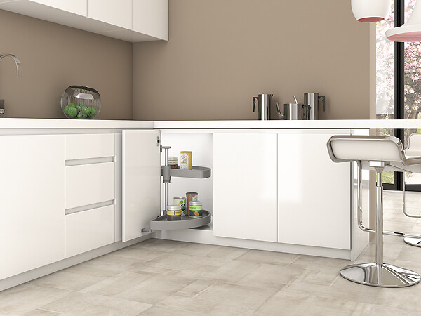 EMUCA - jeu de plateaux rotatifs Shelvo 1/2 lune, pour module de 800mm, plastique et aluminium, Gris - large