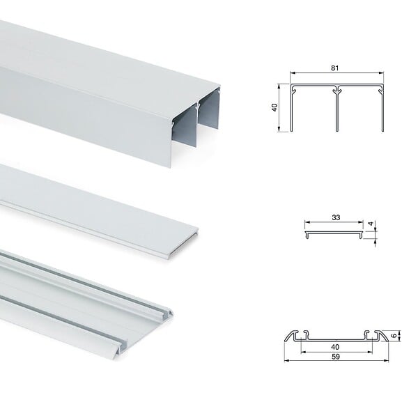 EMUCA - Kit de ferrures pour Placard 81 2 coulissants et fermeture souple, profilé Wave, épaisseur 16mm, panneaux non inclus, Anodisé mat - large