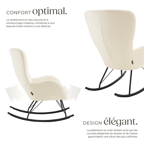 TECTAKE - Fauteuil à bascule SWING avec patins en acier et rembourrage épais crème/noir - large