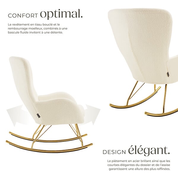 TECTAKE - Fauteuil à bascule SWING avec patins en acier et rembourrage épais crème/or - large