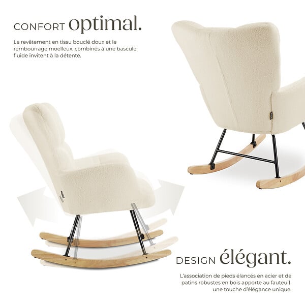 TECTAKE - Fauteuil à bascule TORVE rembourré Bouclé beige - large