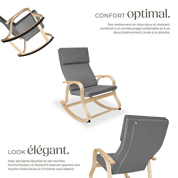 TECTAKE - Fauteuil à bascule Roca gris clair - large