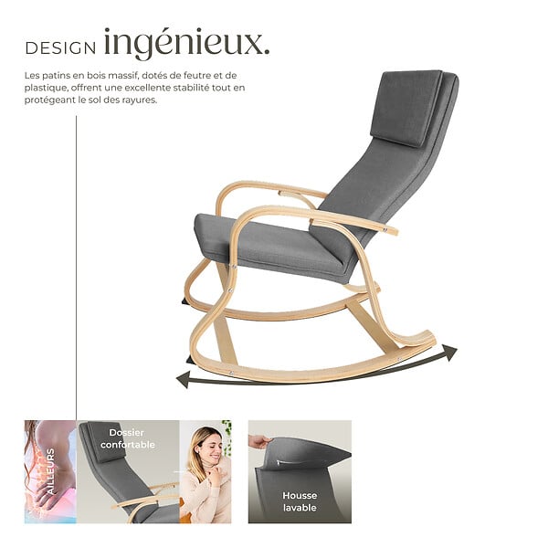 TECTAKE - Fauteuil à bascule Roca gris clair - large