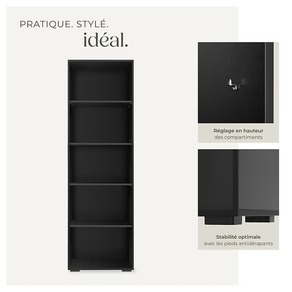 TECTAKE - Bibliothèque Lexi 5 étagères noir - large
