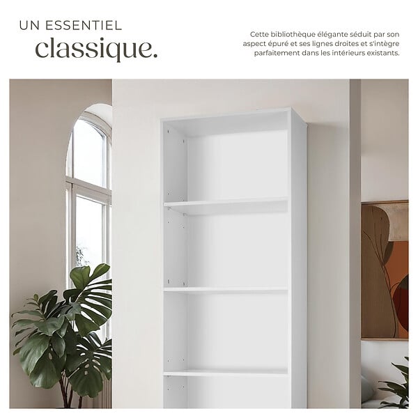 TECTAKE - Bibliothèque Lexi 5 étagères blanc - large