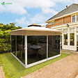 VOUNOT - Tonnelle de jardin exterieure pliable avec moustiquaire 3.6x3.6m beige - vignette