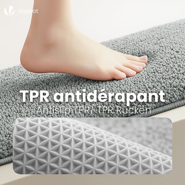 VOUNOT - Tapis de Bain Antidérapant microfibre 50x80cm gris - large