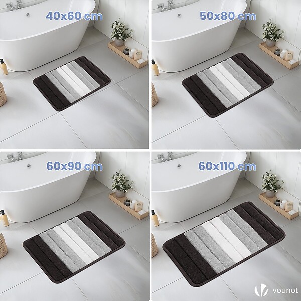 VOUNOT - Lot de 2 Tapis de Bain Antidérapant microfibre motif dégradé 50x80cm gris - large