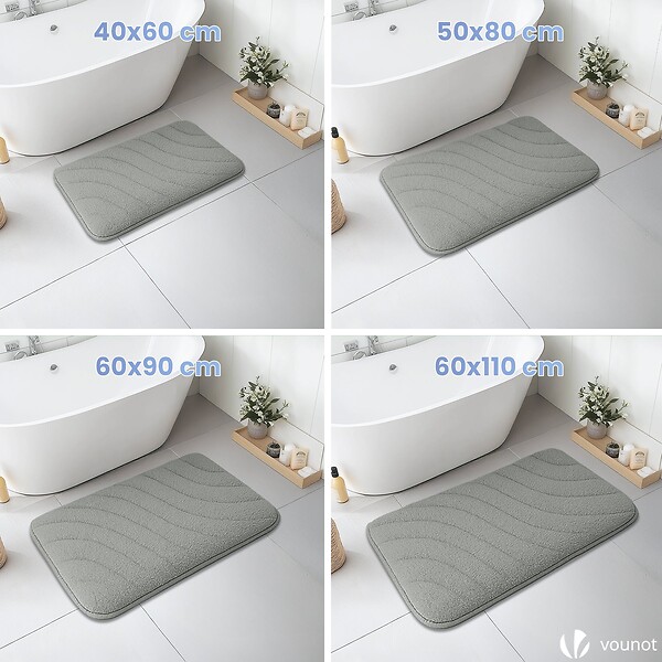 VOUNOT - Tapis de Bain Antidérapant microfibre motif ondulé 60x110cm gris - large