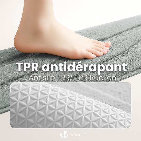 VOUNOT - Tapis de Bain Antidérapant microfibre motif ondulé 60x110cm gris - large