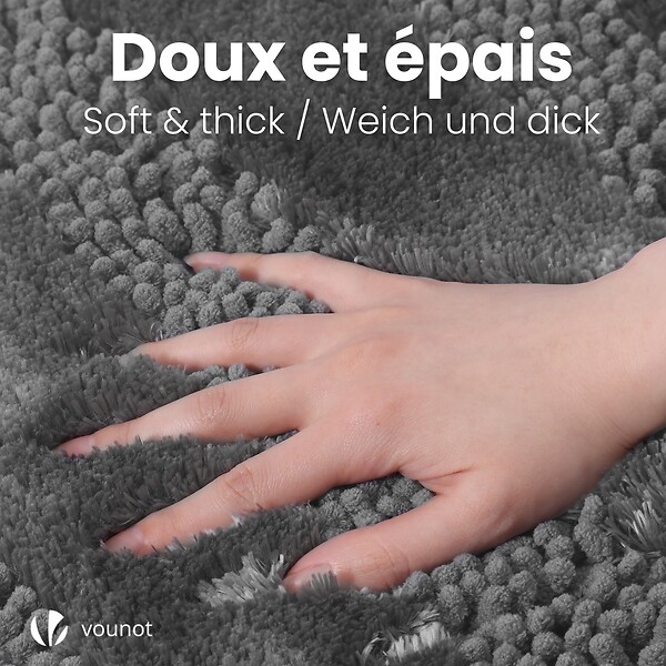 VOUNOT - Tapis de Bain Antidérapant chenille microfibre 50x80cm gris - large