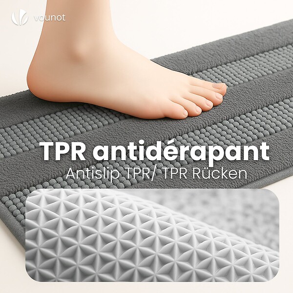 VOUNOT - Tapis de Bain Antidérapant chenille microfibre 50x80cm gris - large