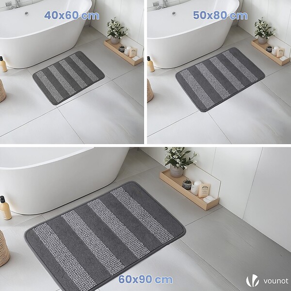 VOUNOT - Tapis de Bain Antidérapant chenille microfibre 50x80cm gris - large