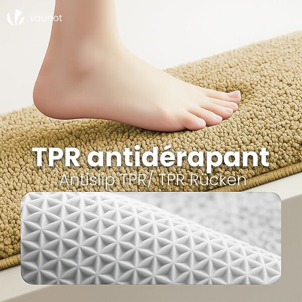 VOUNOT - Lot de 2 Tapis de Bain Antidérapant microfibre 60x90cm beige - large