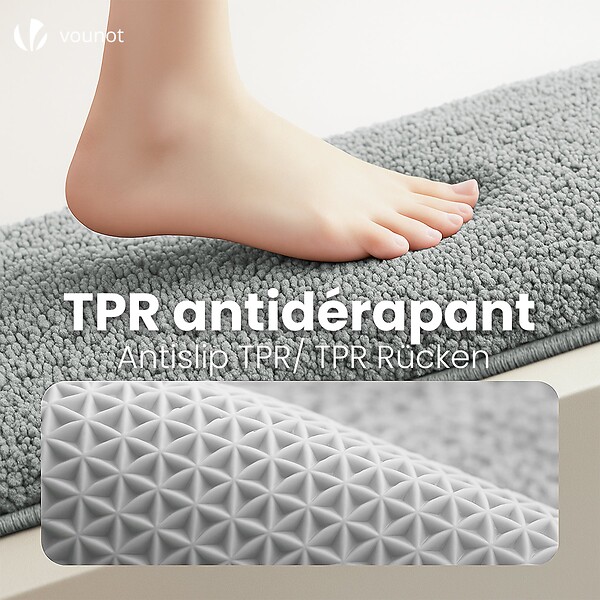VOUNOT - Tapis de Bain Antidérapant microfibre 60x90cm gris - large