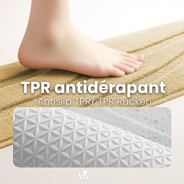 VOUNOT - Tapis de Bain Antidérapant microfibre motif ondulé 50x80cm beige - large