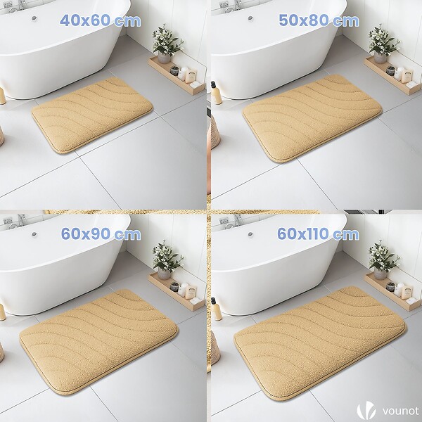 VOUNOT - Tapis de Bain Antidérapant microfibre motif ondulé 50x80cm beige - large