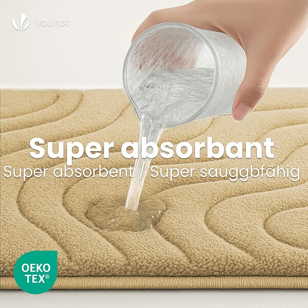 VOUNOT - Tapis de Bain Antidérapant microfibre motif ondulé 50x80cm beige - large