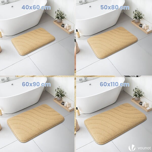 VOUNOT - Lot de 2 Tapis de Bain Antidérapant microfibre motif ondulé 60x90cm beige - large