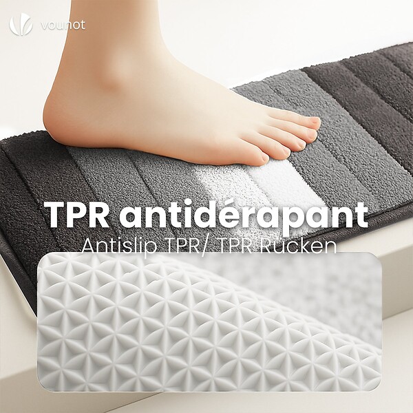 VOUNOT - Lot de 2 Tapis de Bain Antidérapant microfibre motif dégradé 60x90cm gris - large